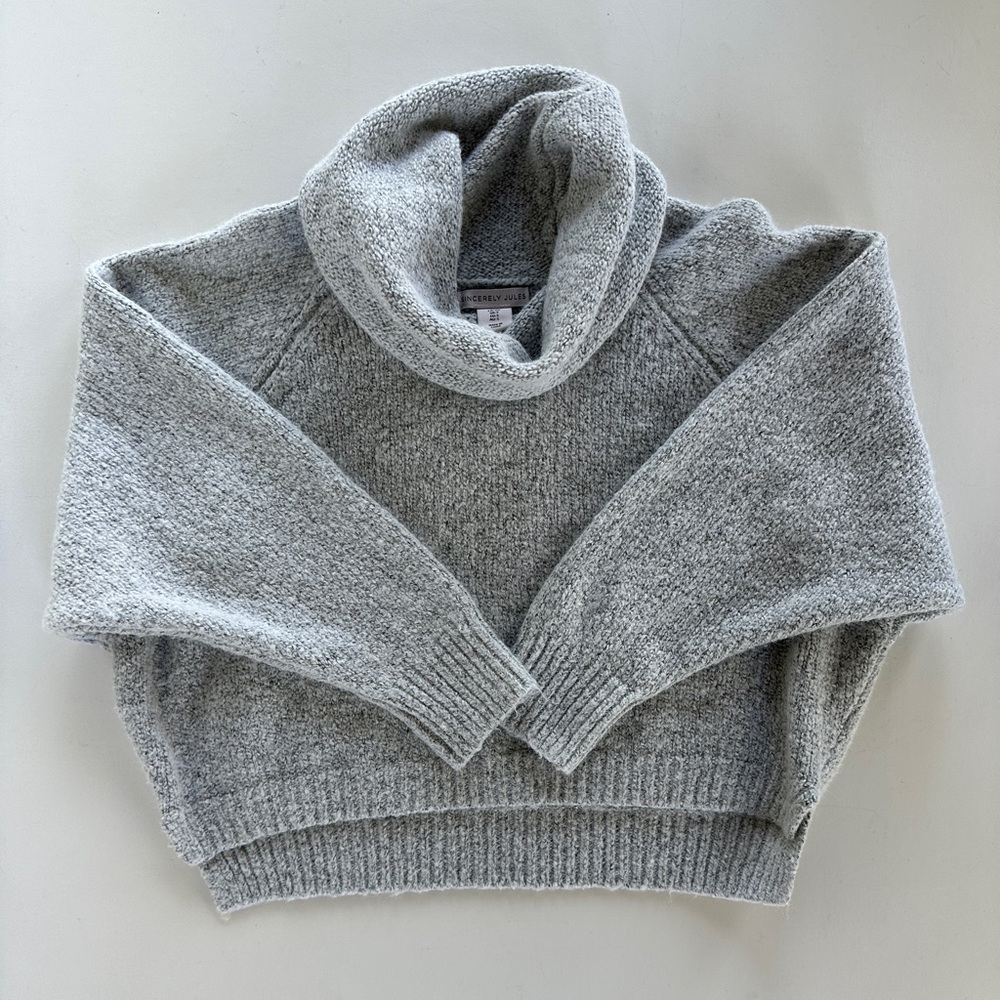 light gray cropped oversized Doleman sweater with cowl neck